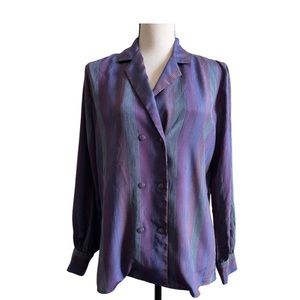 90s Vintage checkered double front button long sleeve blouse